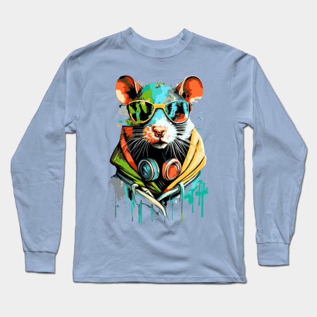 Cute Rat - Funny Rat - DJ Rat Long Sleeve T-Shirt by BigWildKiwi